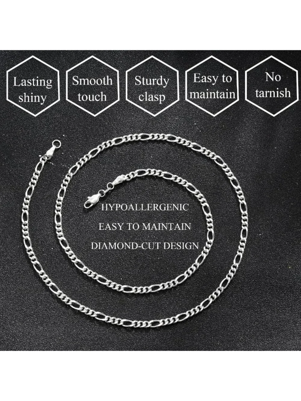 925 Sterling Silver Figaro Chain - Dainty Diamond Cut 4mm Necklace for Men